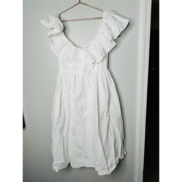 ADAM LIPPES White 100% Cotton Hourglass Cap Sleeves Eyelet Ruffle Dress Size 10 - Picture 2 of 9